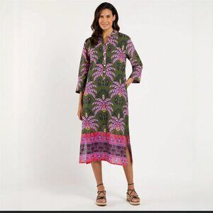 Jude Connally Kallan Caftan Dress Size Medium Green Cotton Voile Resort Wear